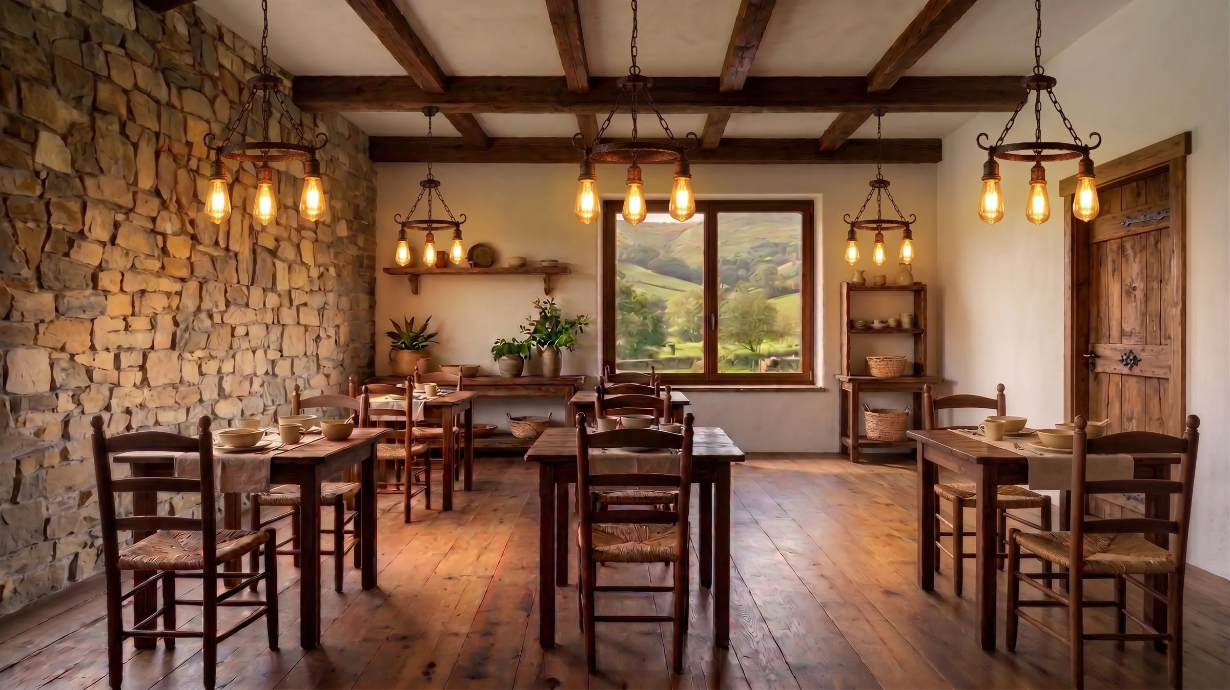 Comedor de Casa Valdorna preparado para el desayuno