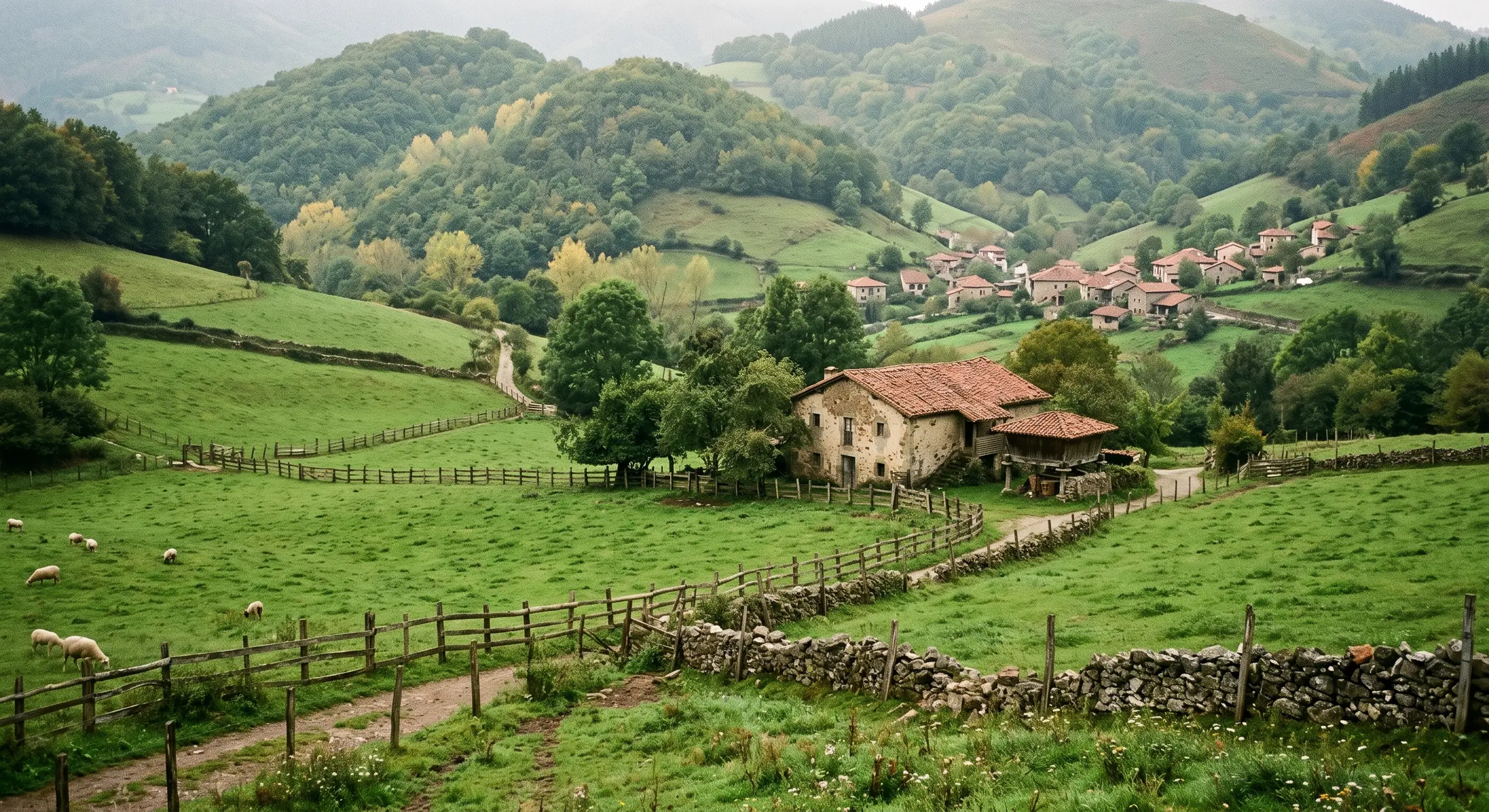 Prados, caminos y pequeñas aldeas del paisaje próximo