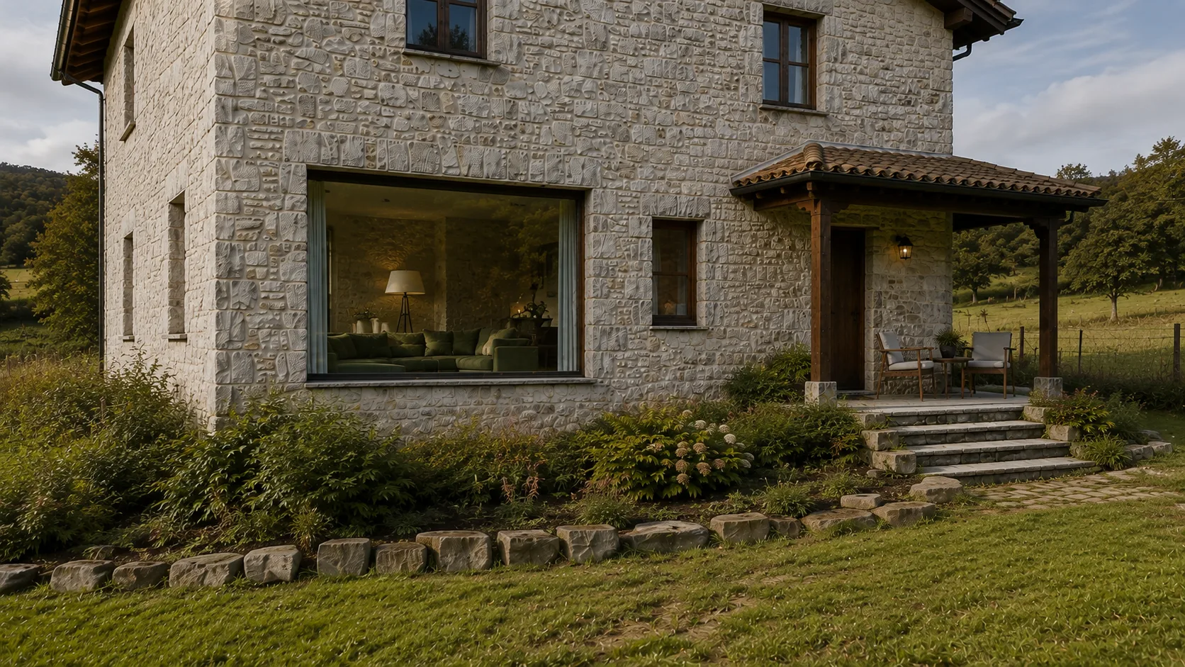Gran apertura contemporánea de Casa Valdorna hacia el prado